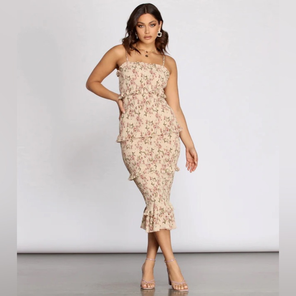 Floral Tiered Ruffle Midi Dress
